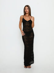 Blackpool Lace V Neck Maxi Dress Black