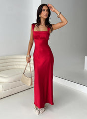 Radioactive Bias Cut Maxi Dress Red