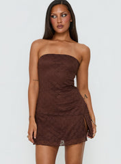 Cavalier Strapless Lace Mini Dress Chocolate