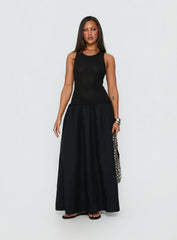 Carlene Shirred Drop Waist Maxi Dress Black