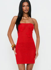 Olazia Strapless Knit Mini Dress Red