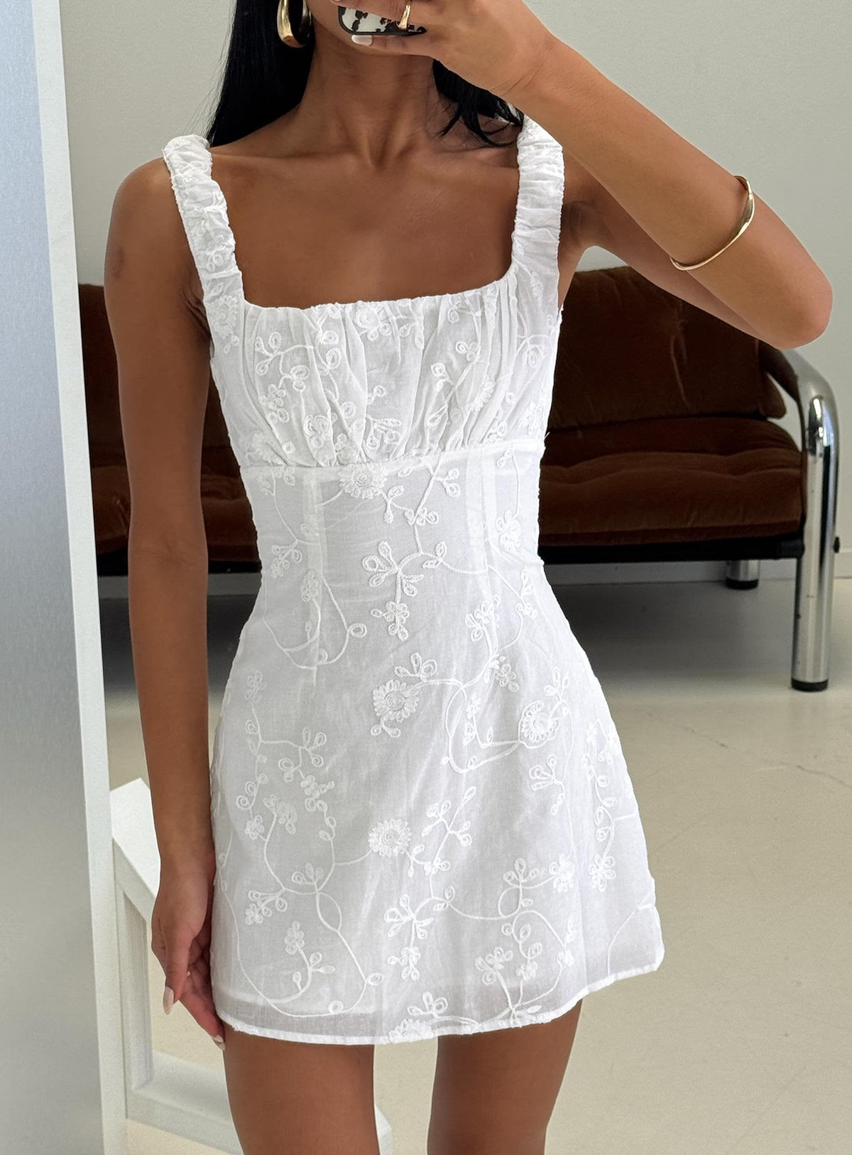 Donnamarie Embroidered Mini Dress White