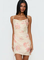 Mienna Cowl Neck Mini Dress Yellow / Pink Floral