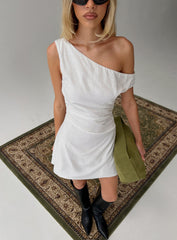 Izadonna Off Shoulder Cinched Mini Dress White