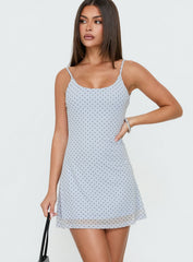 Doralyn Scoop Mini Dress Blue Polka Dot