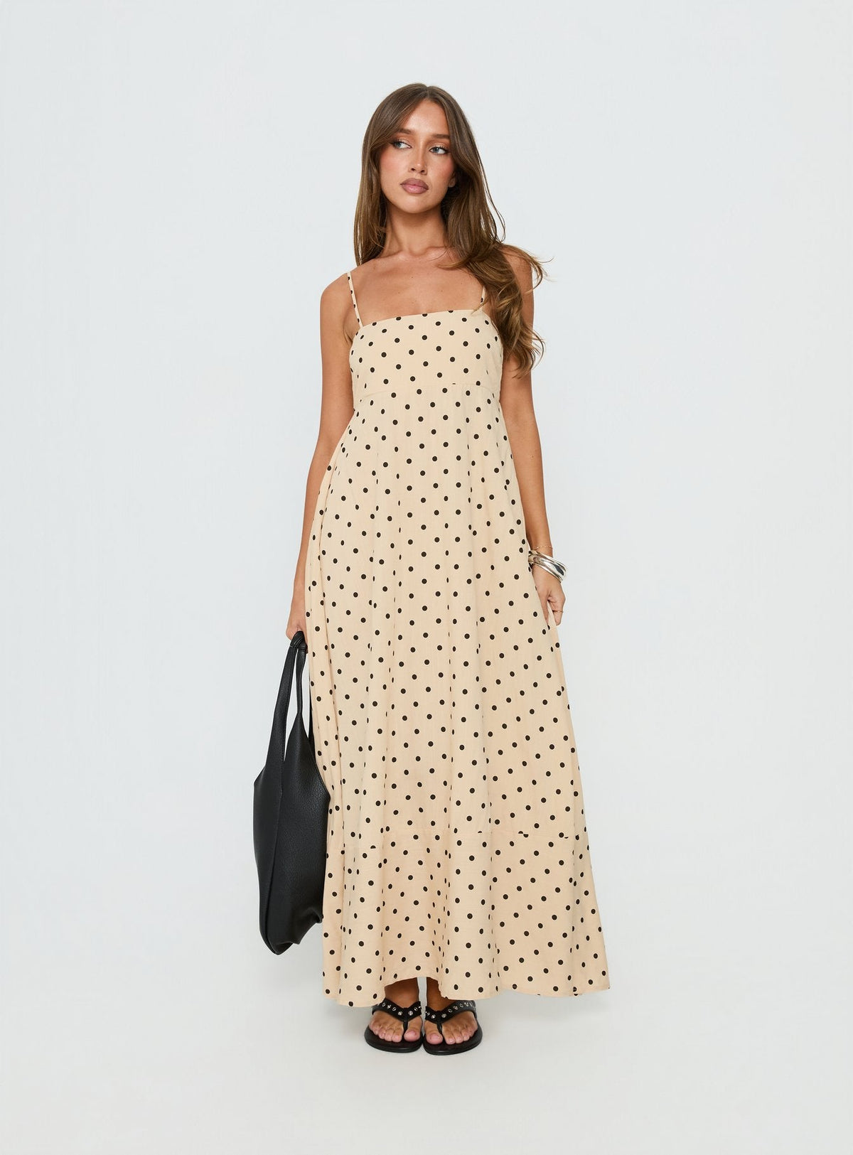 Triniti Square Neck Maxi Dress Cream Polka Dot