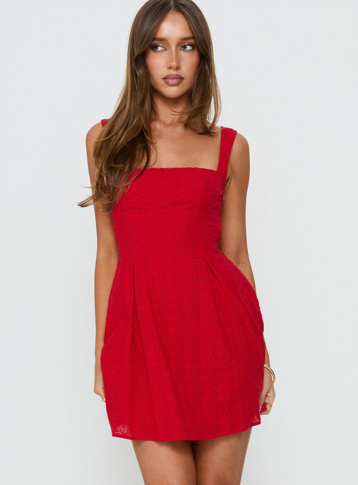 Xanthus Embroidered Mini Dress Red