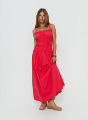 Rubiella Shirred Maxi Dress Red
