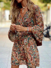 Paisley Print Balloon Sleeve Mini Dress