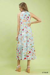 Umgee Abstract Print Tiered Halter Midi Dress