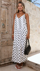 Dimmi Maxi Dress - White/Black Spot