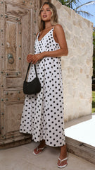 Dimmi Maxi Dress - White/Black Spot