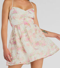 Floral Day Dream Lace Up Eyelet Skater Dress