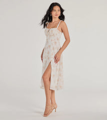 So Enchanting A-Line Floral Chiffon Midi Dress