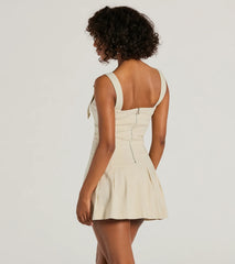 Babe With Taste Buckle Strap Pleated Mini Dress