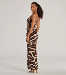 A Little Wild One-Shoulder Zebra Print Maxi Dress