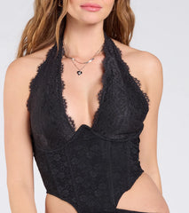In Love And Lace Halter Cutout Lace Mini Dress