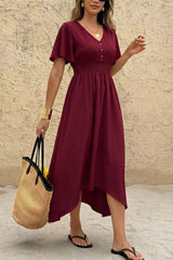 V-Neck Flutter Sleeve Midi Dress