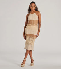 Stylish Striped Halter Crochet Midi Dress