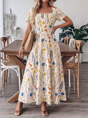 Floral Print Square Neck Casual Maxi Dress
