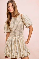 BiBi Floral Bow Tie Attachable Puff Sleeves Dress