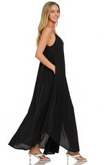 Zenana Woven Crinkle Cami Maxi Dress with Side Pockets