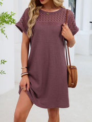 Lace Round Neck Short Sleeve T-Shirt Dress