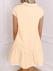 Zip Front Cap Sleeve Ruffle Hem Dress