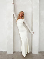 Snyder Long Sleeve Sheer Maxi Dress Cream