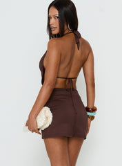Kiko Plunge Halter Mini Dress Espresso