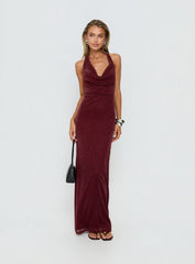 Wild Bunch Cowl Neck Backless Maxi Dress Burgundy