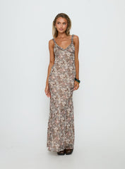 Baley Bias Cut Frill Maxi Dress Paisley