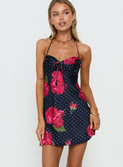 Avabelle Halter Mini Dress Black Floral