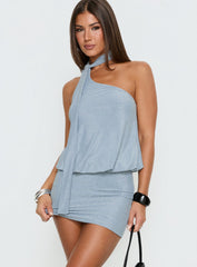 Close Up Sparkle One Shoulder Mini Dress Blue