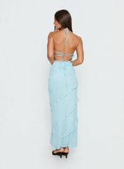 Adesta Frill Halter Maxi Dress Blue