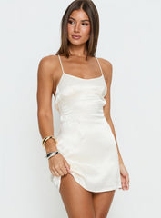 Catch You Up Beaded Mini Dress Cream