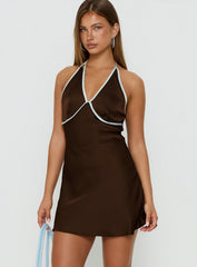 Jacyntha Halter Mini Dress Chocolate / Blue