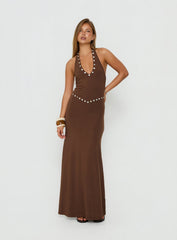 Correna Embellished Halter Maxi Dress Chocolate