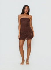 Cavalier Strapless Lace Mini Dress Chocolate