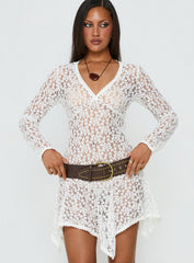 Somanie Long Sleeve Lace Mini Dress White