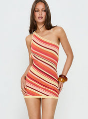 Zadena Asymmetrical Low Back Knit Mini Dress Multi Stripe