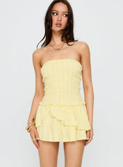 Ayanni Shirred Strapless Mini Romper Yellow