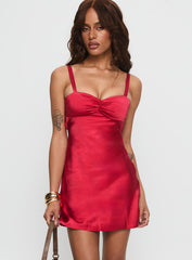 Angeleine Ruched Tie Back Mini Dress Guava