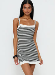 Bronxie Layered Mini Dress Black / White Stripe
