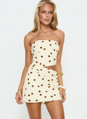 Jasira Strapless Drape Mini Dress Cream / Brown Polka Dot