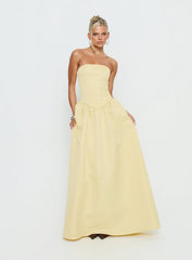 Soft Bloom Drop Waist Strapless Maxi Dress Yellow