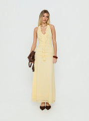 Leyda Plunge Frill Maxi Dress Yellow