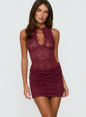 Quinbie Lace Mini Dress Burgundy