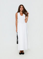 Highgate Drop Waist Pleat Detail Maxi Dress White