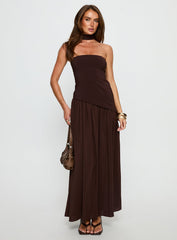 Odela Strapless Scarf Drop Waist Maxi Dress Chocolate